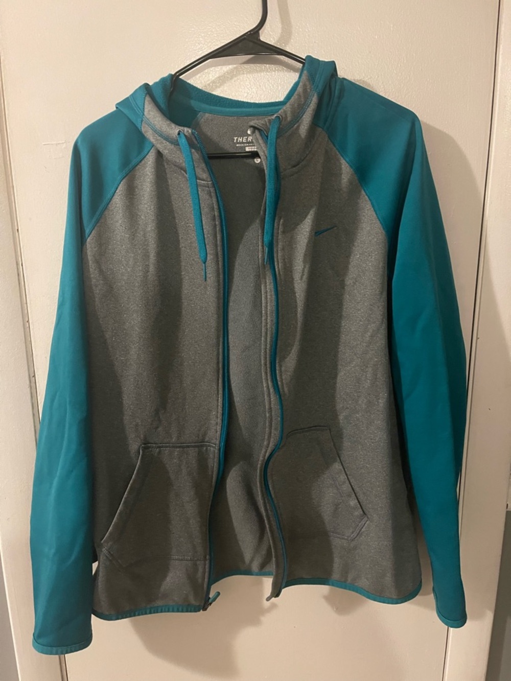 Nike Teal and Gray Women's Full-Zip Hoodie Sweater
